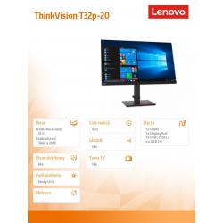Monitor 31.5 ThinkVision T32p-20 WLED LCD 61F2GAT2EU